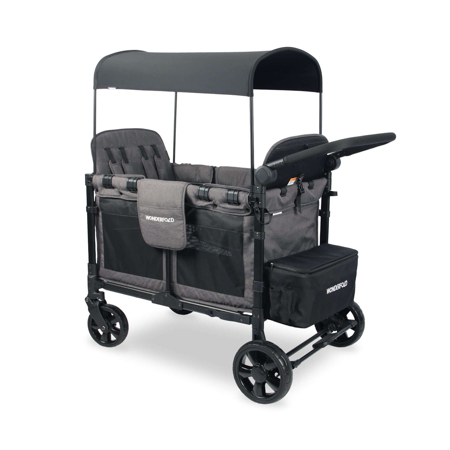 W4 Elite Quad Stroller Wagon - Inclined Rear View of W4 Elite Quad Stroller Wagon Gray