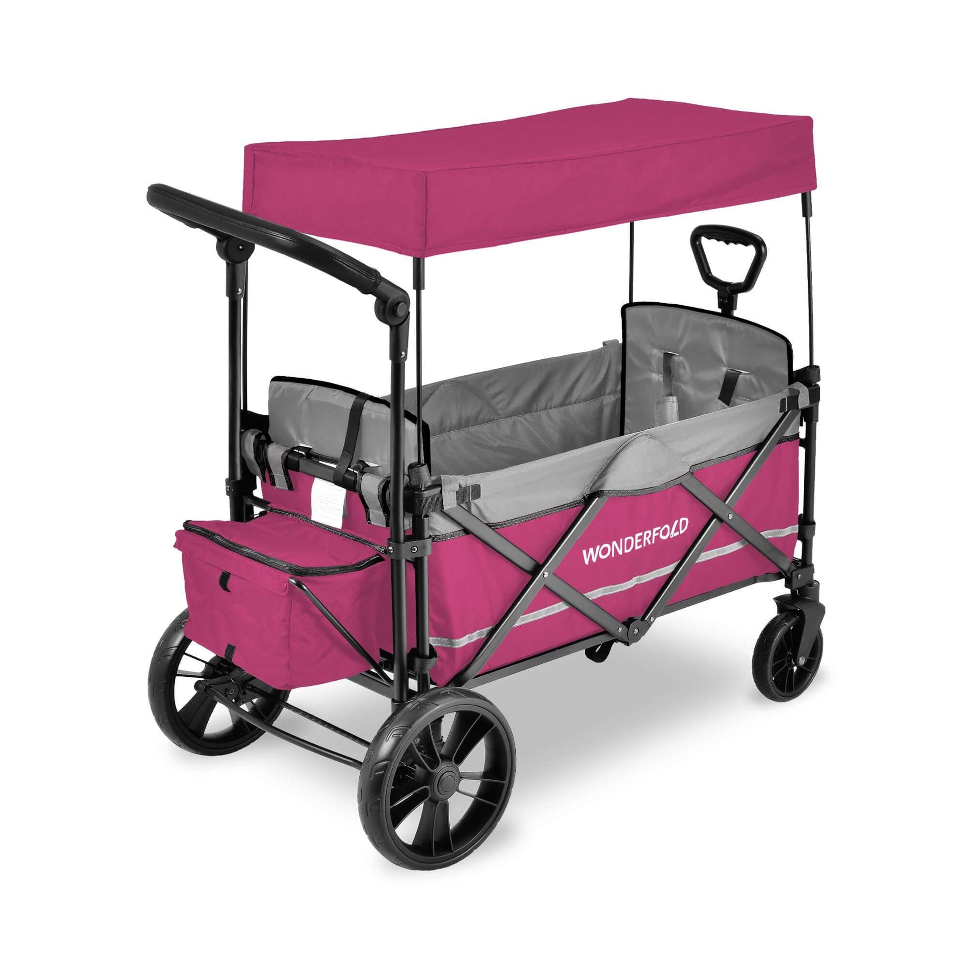 X2 Double Stroller Wagon - Inclined Rear View of X2 Double Stroller Wagon Pink