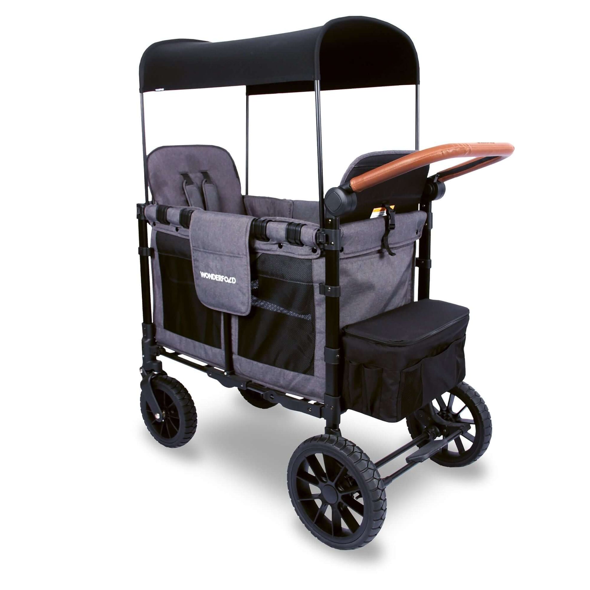 W2 Luxe Double Stroller Wagon - Inclined Rear View of W2 Luxe Double Stroller Wagon Gray