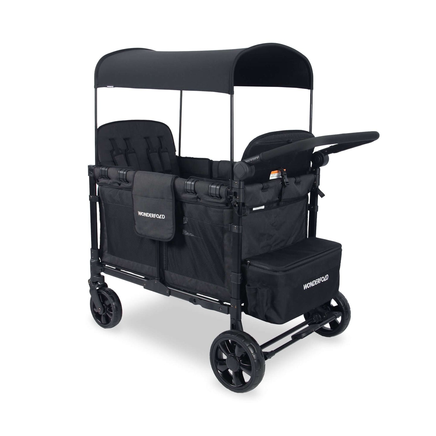 W4 Elite Quad Stroller Wagon - Inclined Rear View of W4 Elite Quad Stroller Wagon Black