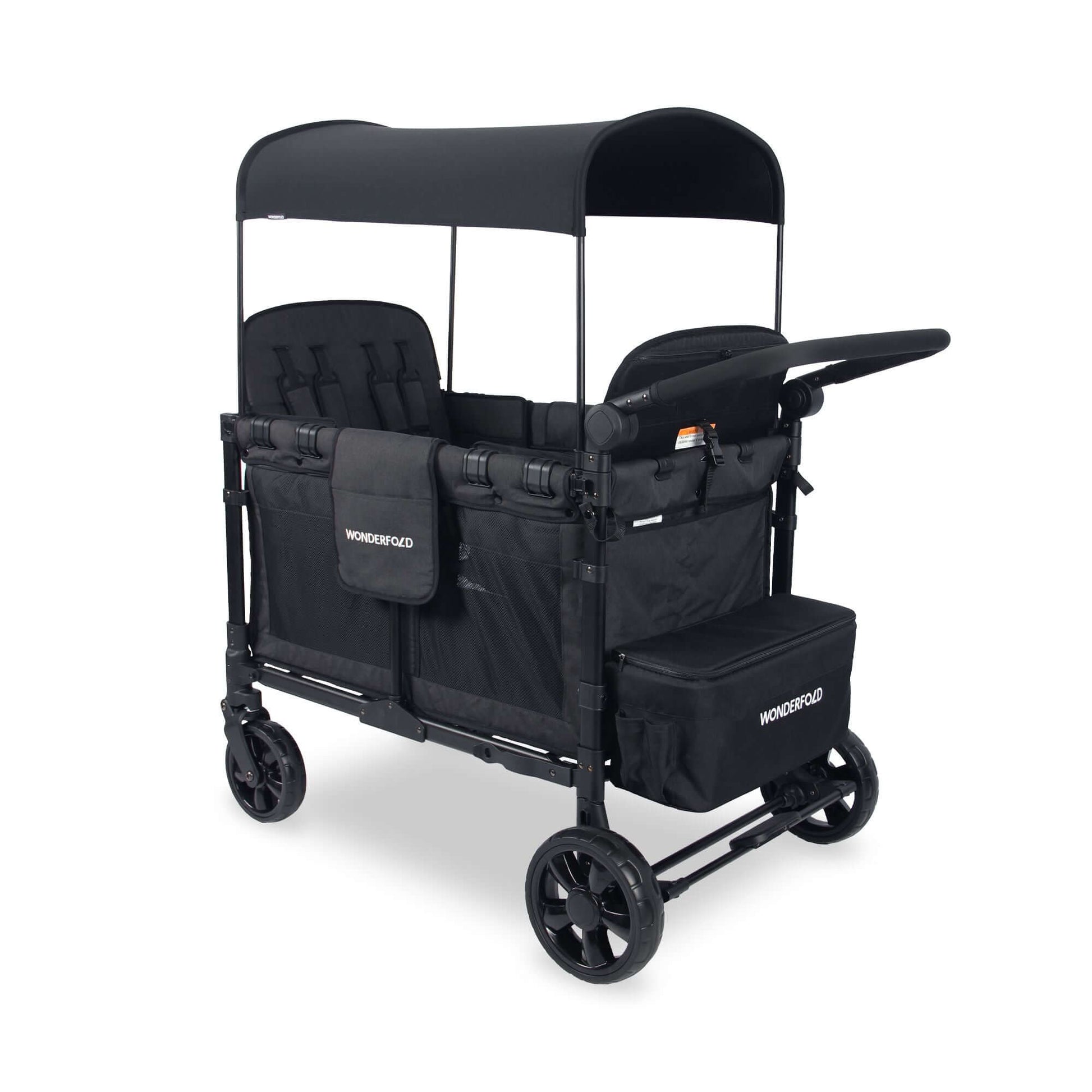 W4 Elite Quad Stroller Wagon - Inclined Rear View of W4 Elite Quad Stroller Wagon Black