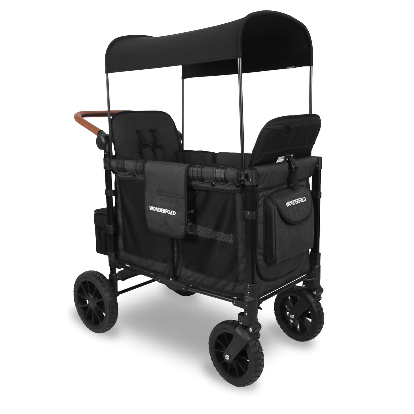 W2 Luxe Double Stroller Wagon - Inclined Side View of W2 Luxe Double Stroller Wagon Black-1