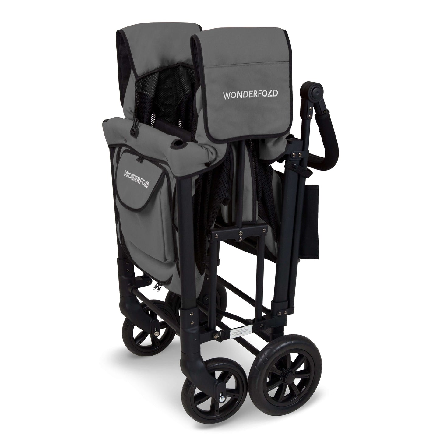 W2 Original + Double Stroller Wagon - Inclined Side View of Folded W2 Original + Double Stroller Wagon Gray