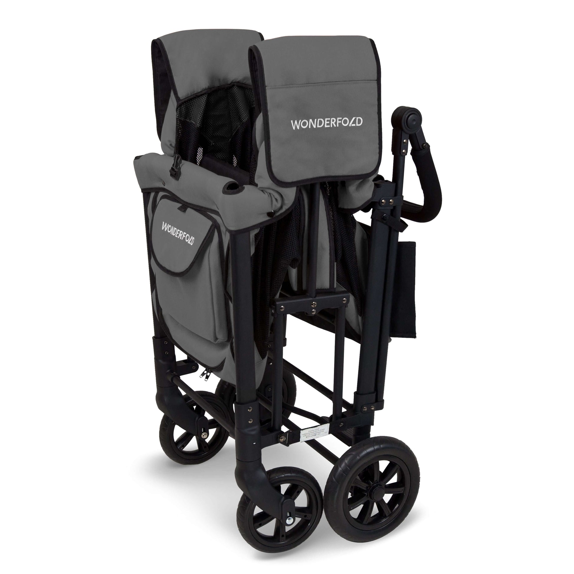 W2 Original + Double Stroller Wagon - Inclined Side View of Folded W2 Original + Double Stroller Wagon Gray