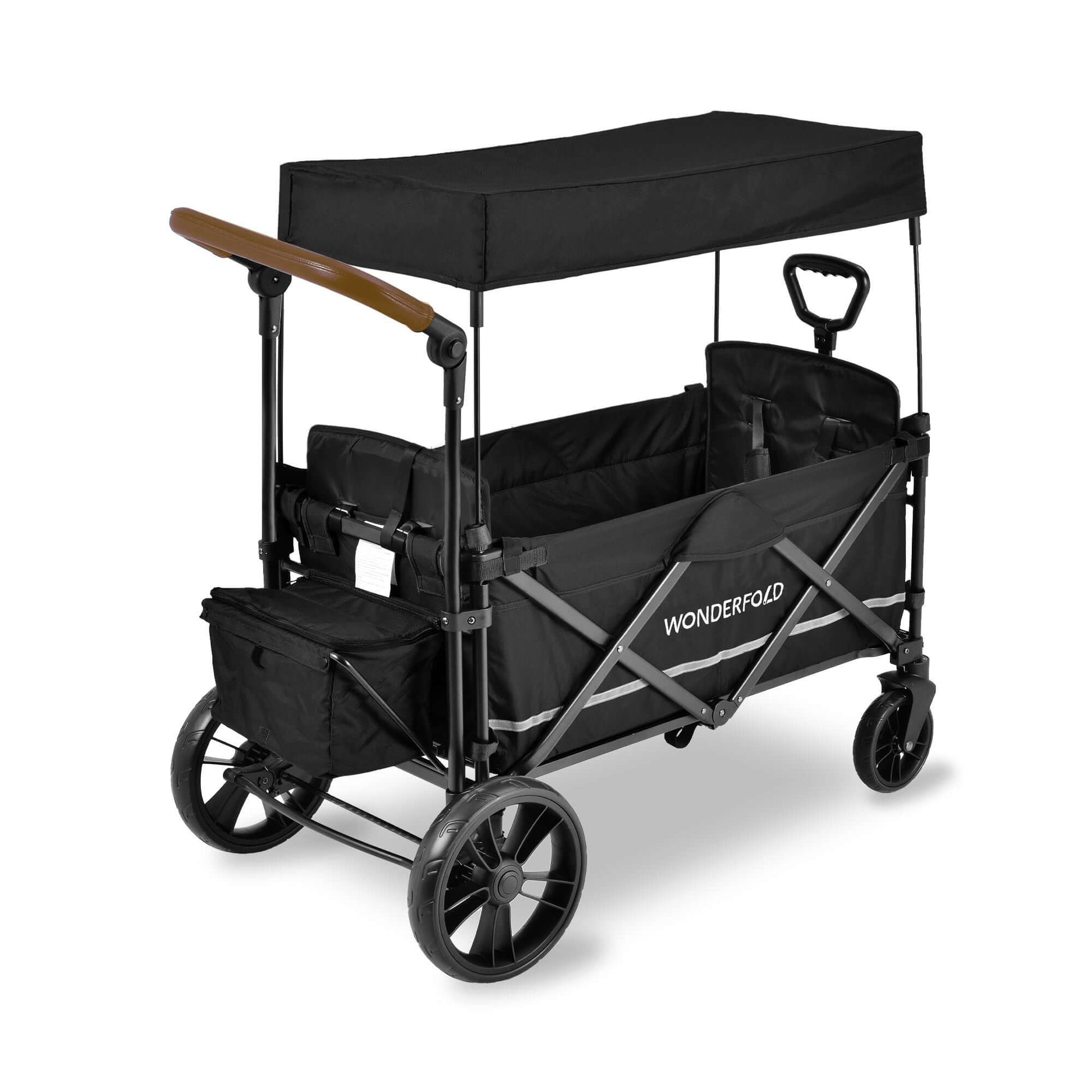X2 Double Stroller Wagon - Inclined Rear View of X2 Double Stroller Wagon Black