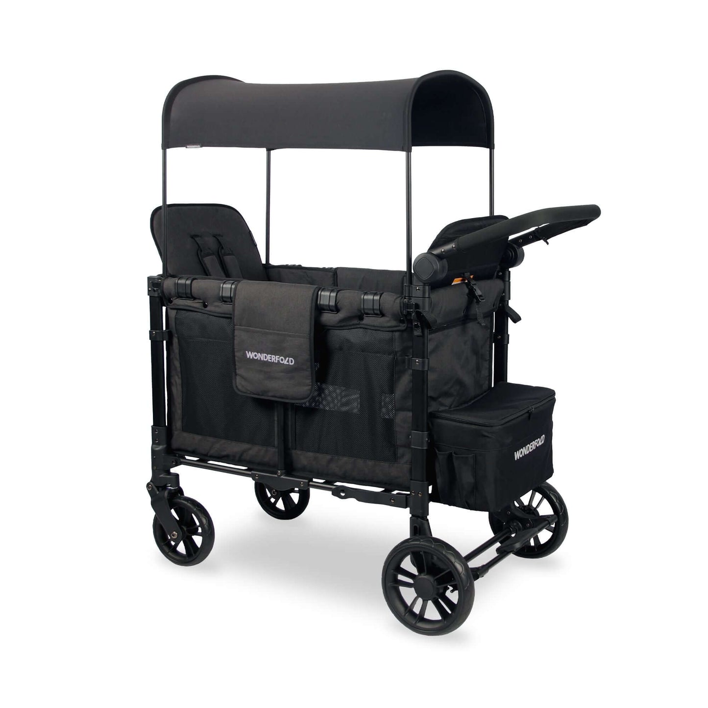 W2 Elite Double Stroller Wagon - Inclined Rear View of W2 Elite Double Stroller Wagon Black