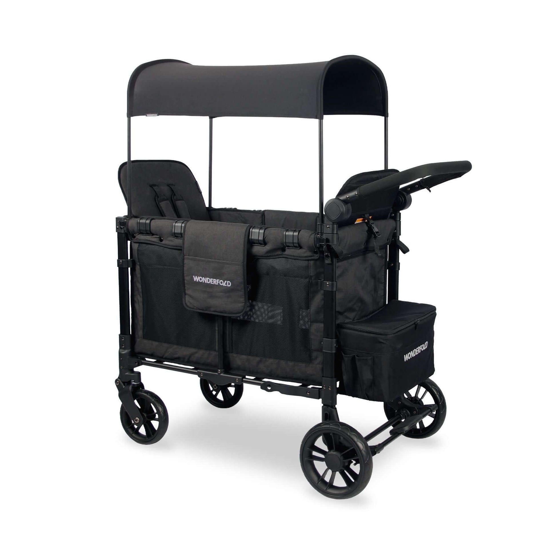 W2 Elite Double Stroller Wagon - Inclined Rear View of W2 Elite Double Stroller Wagon Black