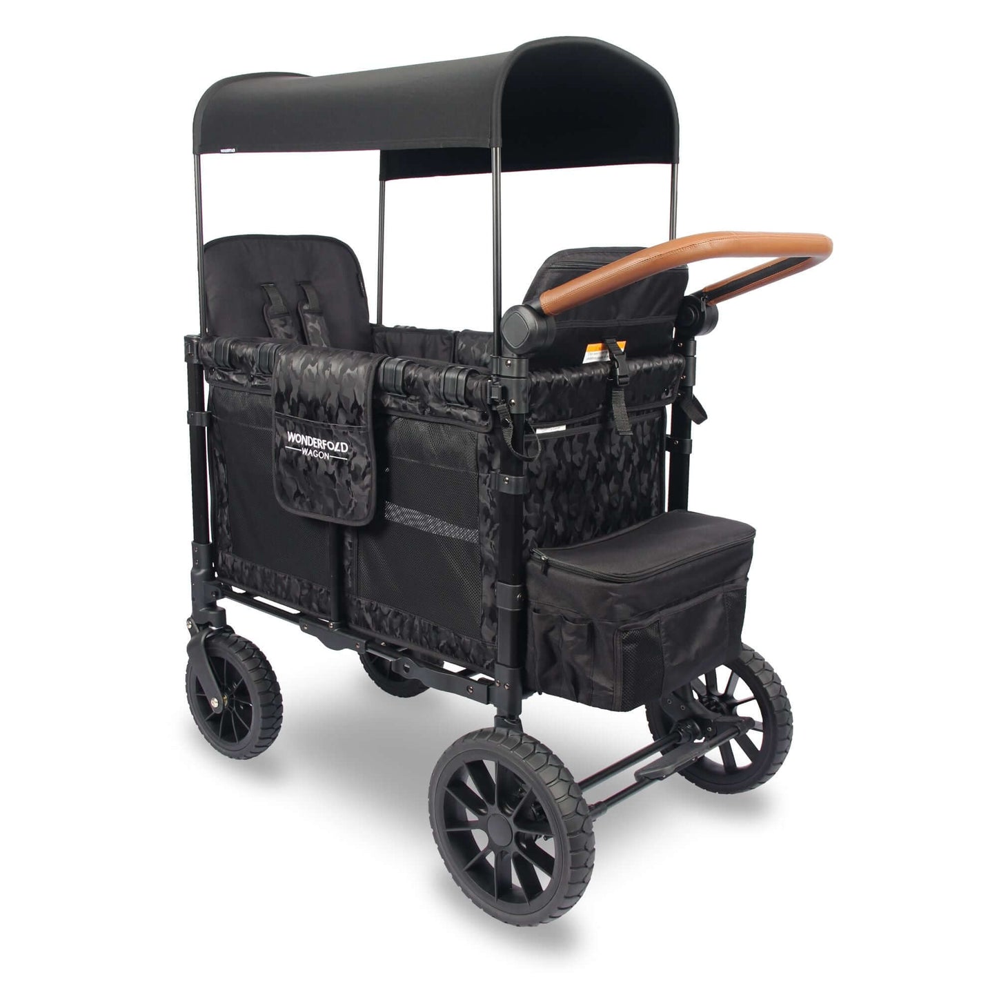 W2 Luxe Double Stroller Wagon - Inclined Rear View of W2 Luxe Double Stroller Wagon Elite Black Como