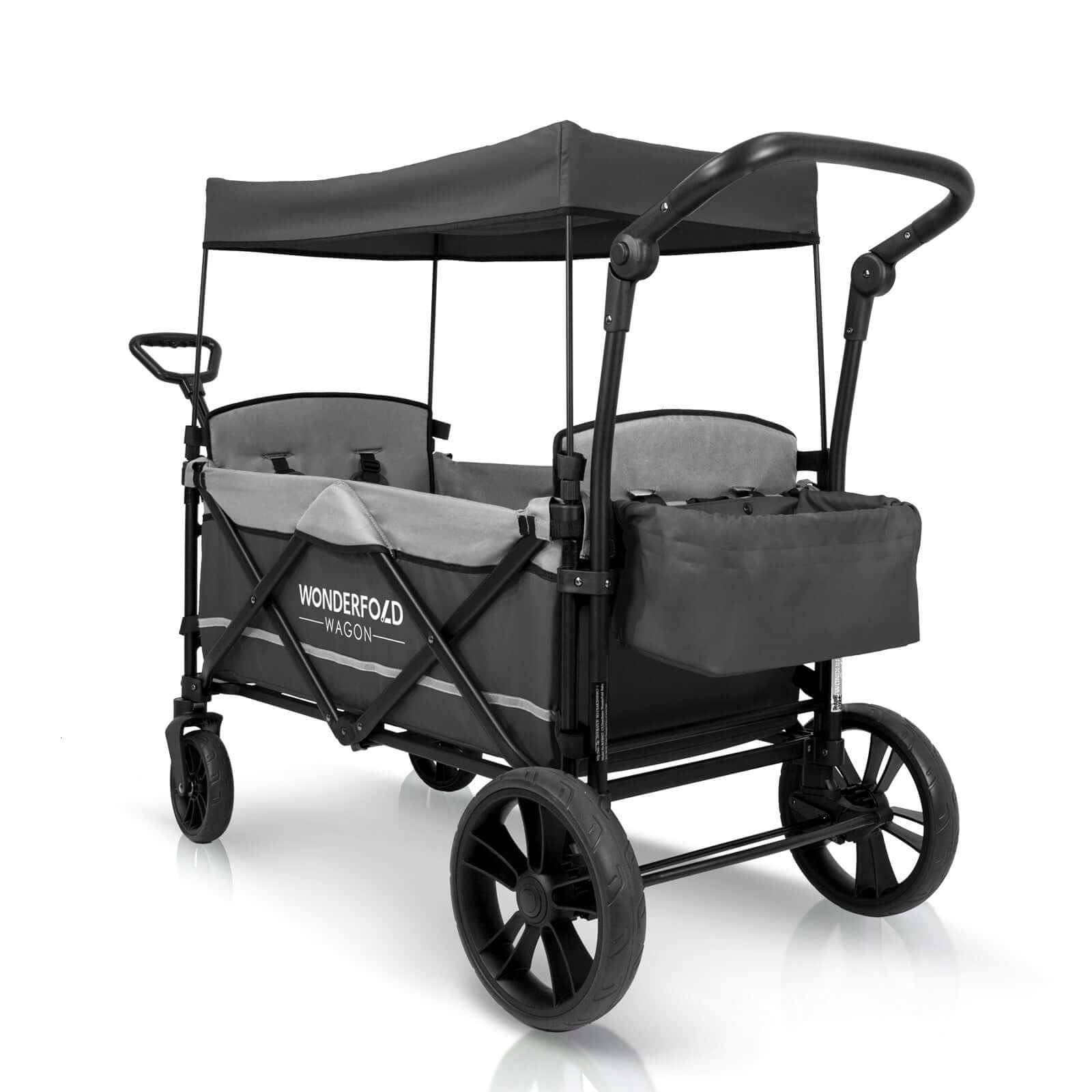 X2 Double Stroller Wagon - Inclined Rear View of X2 Double Stroller Wagon Gray