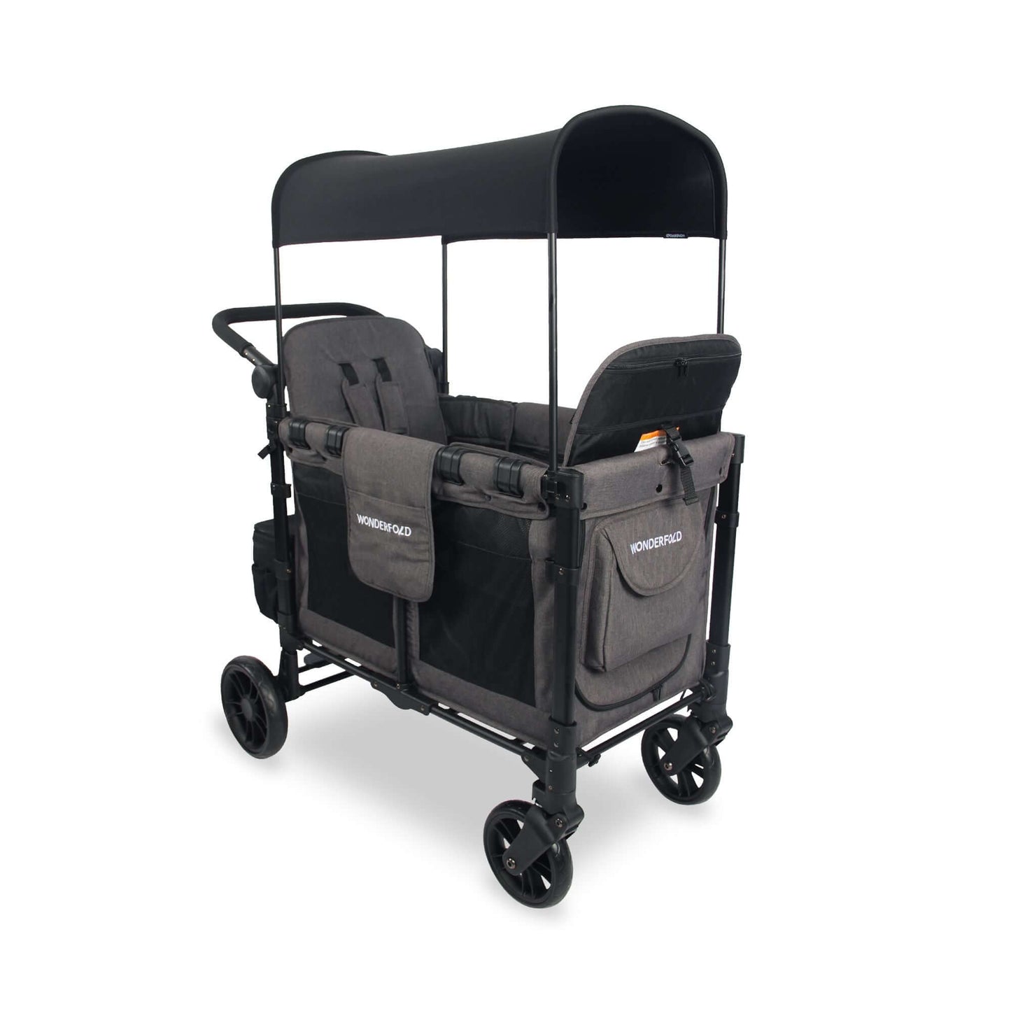 W2 Elite Double Stroller Wagon - Inclined Rear View of W2 Elite Double Stroller Wagon Gray-1