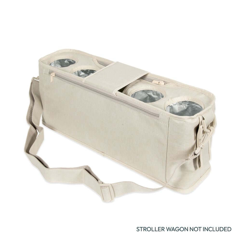 Parent Console Snack Activity Tray with 4 Cupholders - Inclined Rear View of Parent Console with 4 Cup Holders Beige