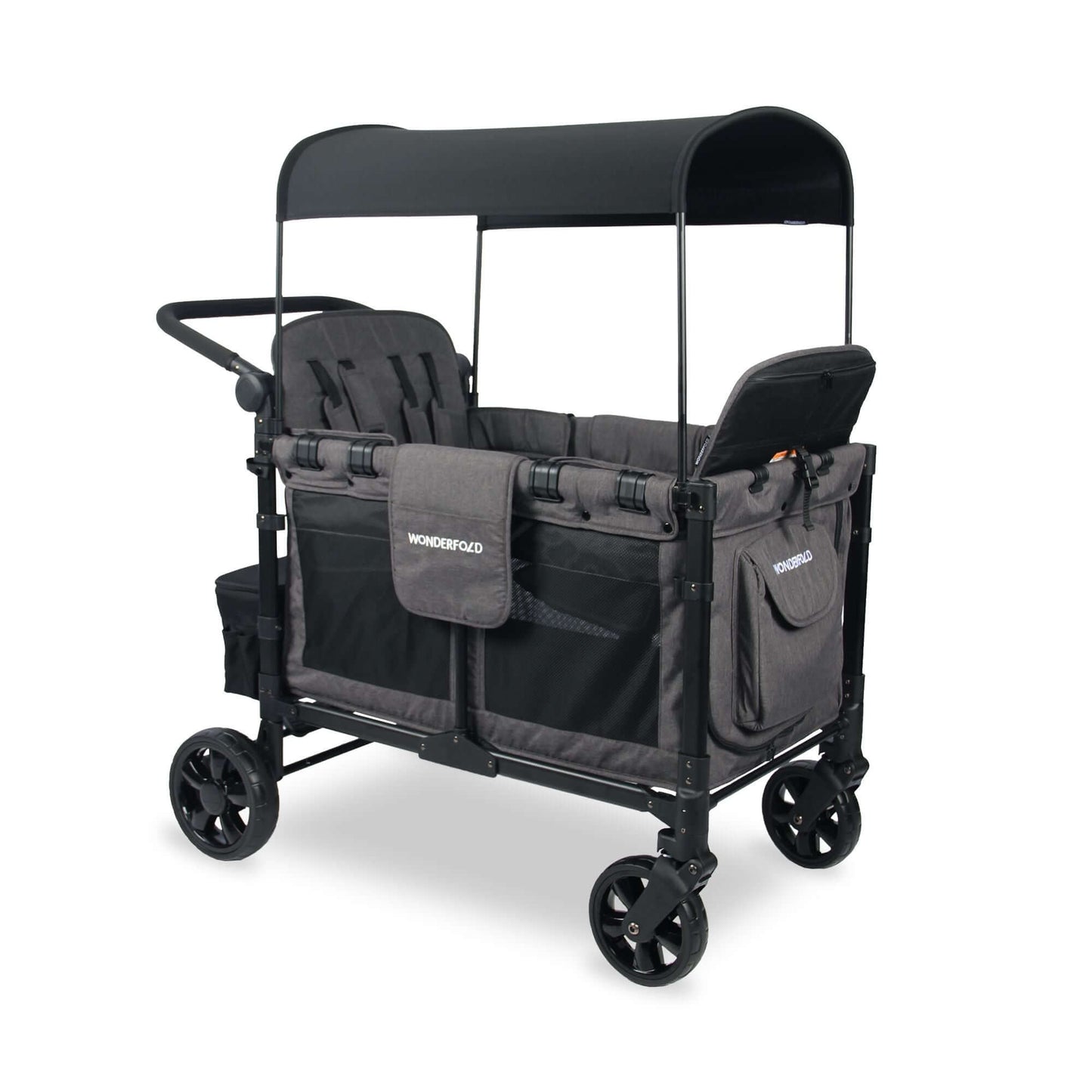 W4 Elite Quad Stroller Wagon - Inclined Front View of W4 Elite Quad Stroller Wagon Gray