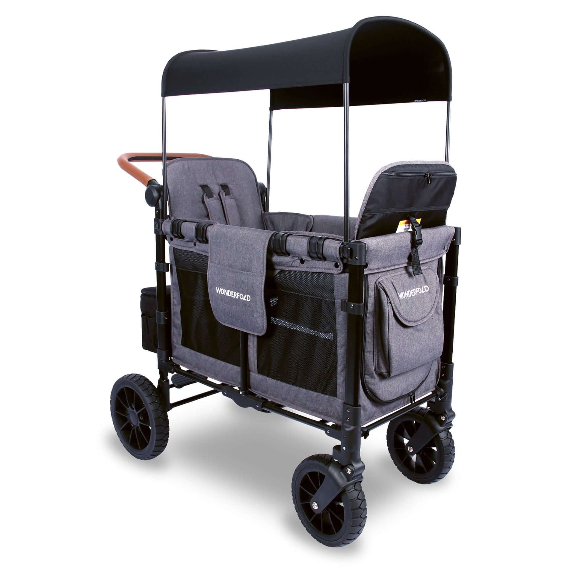 W2 Luxe Double Stroller Wagon - Inclined Front View of W2 Luxe Double Stroller Wagon Gray