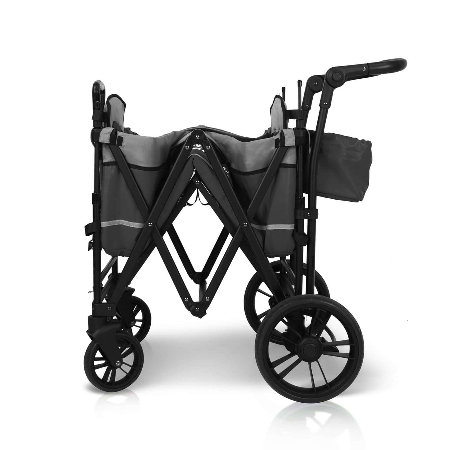 X2 Double Stroller Wagon - Side View of Half Folded X2 Double Stroller Wagon Gray