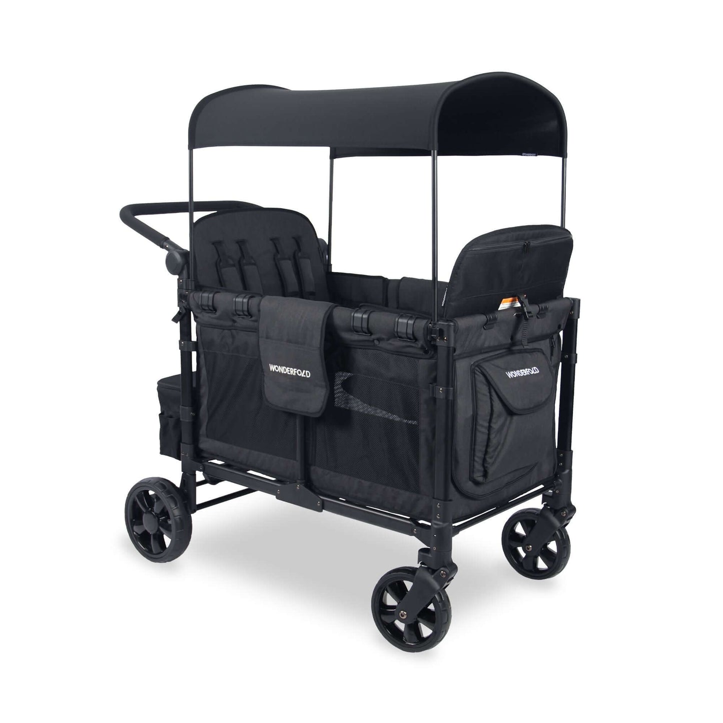 W4 Elite Quad Stroller Wagon - Inclined Side View of W4 Elite Quad Stroller Wagon Black-1