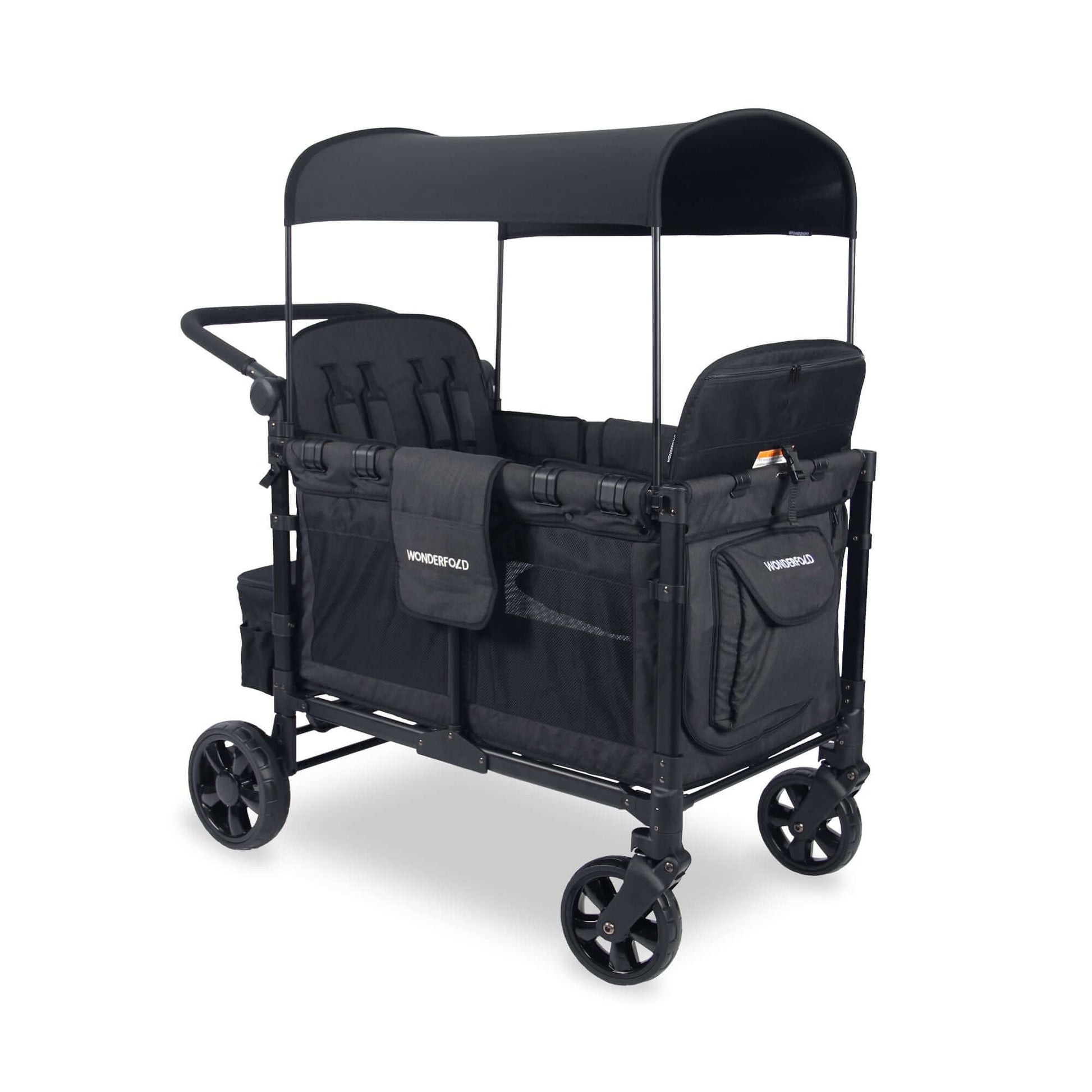 W4 Elite Quad Stroller Wagon - Inclined Side View of W4 Elite Quad Stroller Wagon Black-1
