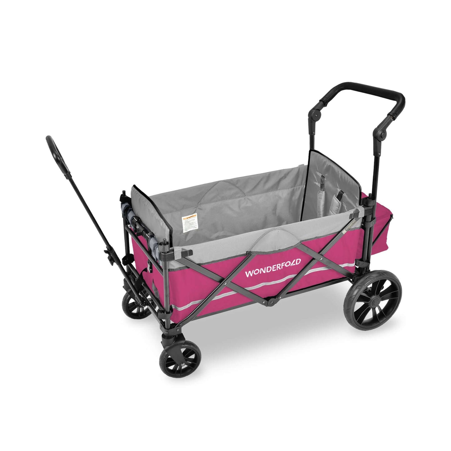 X2 Double Stroller Wagon - Inclined Side View of X2 Double Stroller Wagon Pink without Canopy