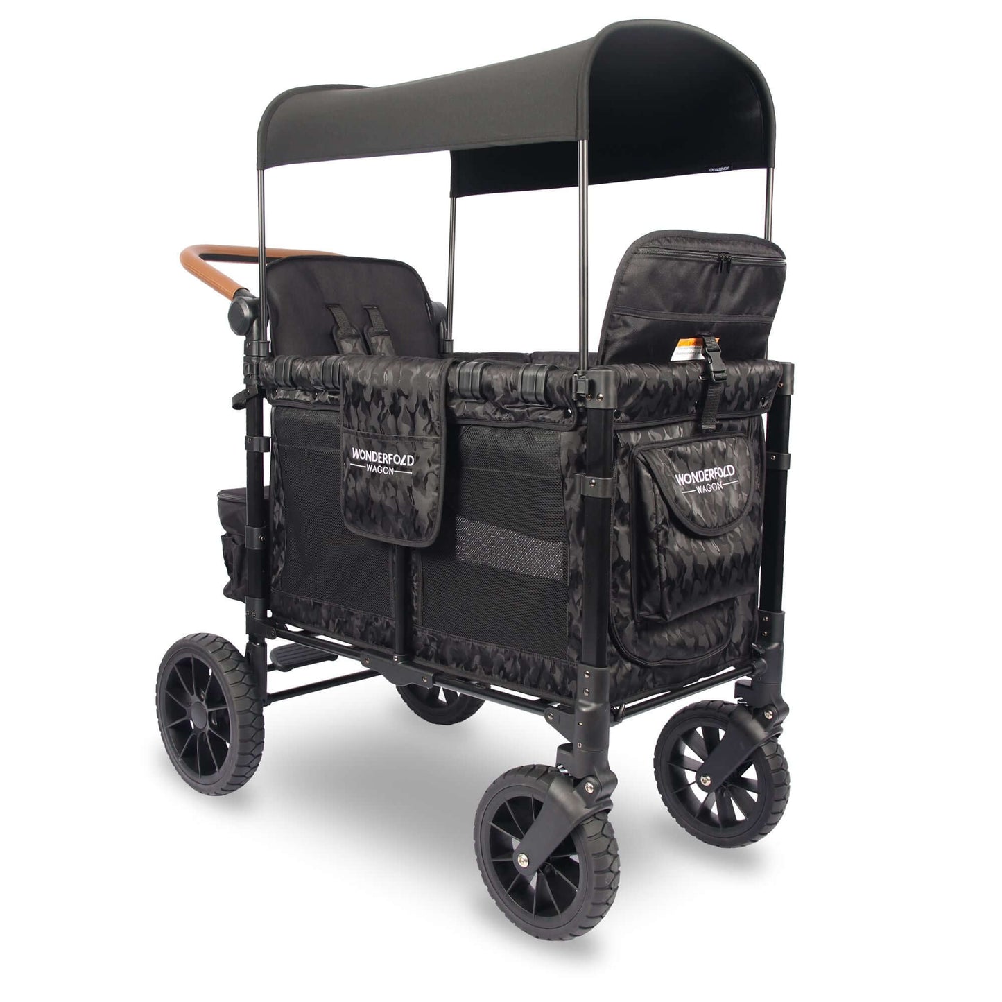 W2 Luxe Double Stroller Wagon - Inclined Side View of W2 Luxe Double Stroller Wagon Elite Black Como