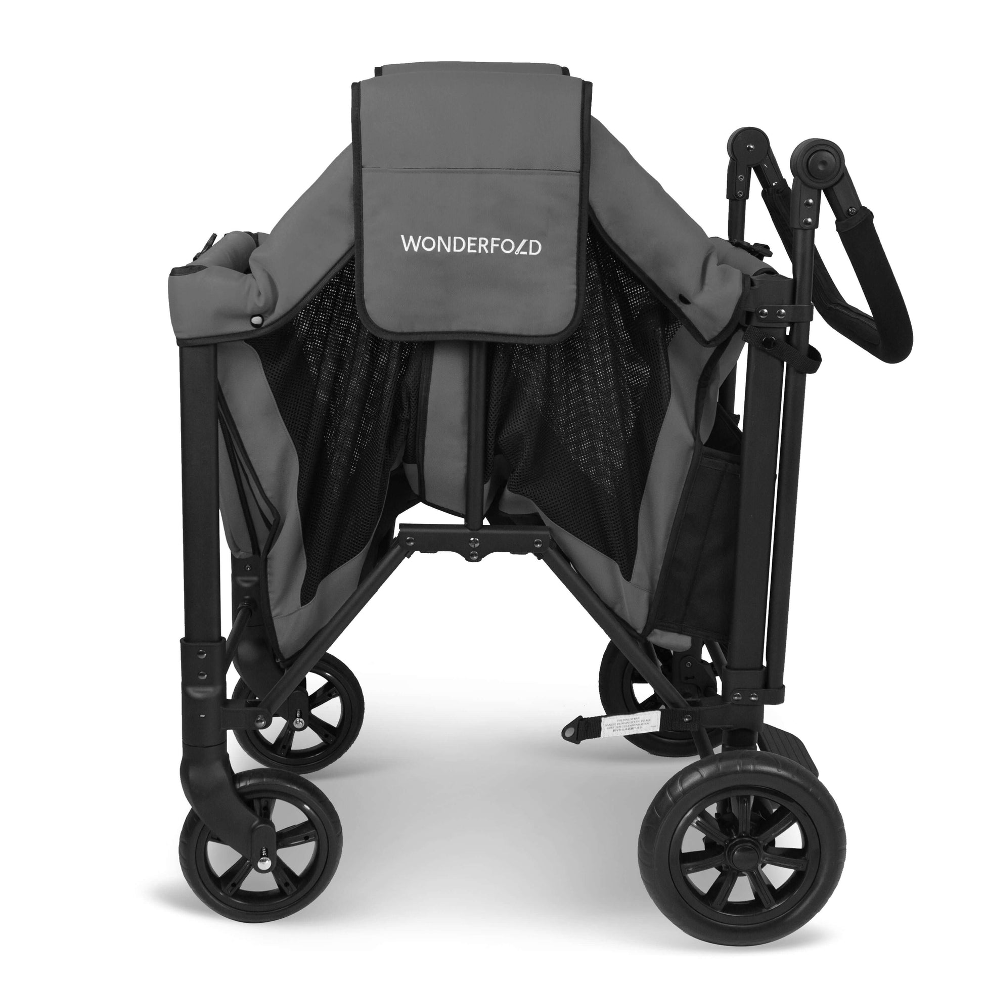 W2 Original + Double Stroller Wagon - Side View of Half Folded W2 Original + Double Stroller Wagon Gray