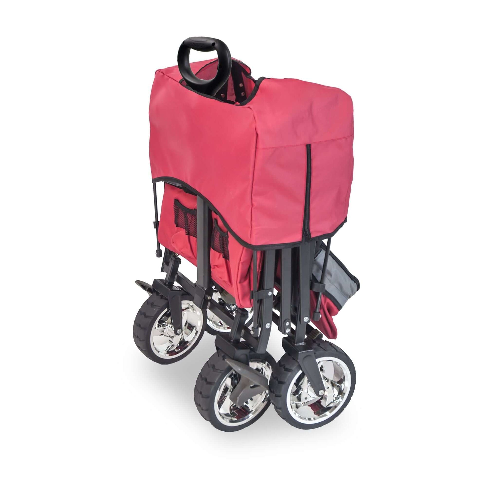 S4 Push and Pull Folding Wagon with Canopy & Brakes - Side View of The Folded Wagon S4 Red