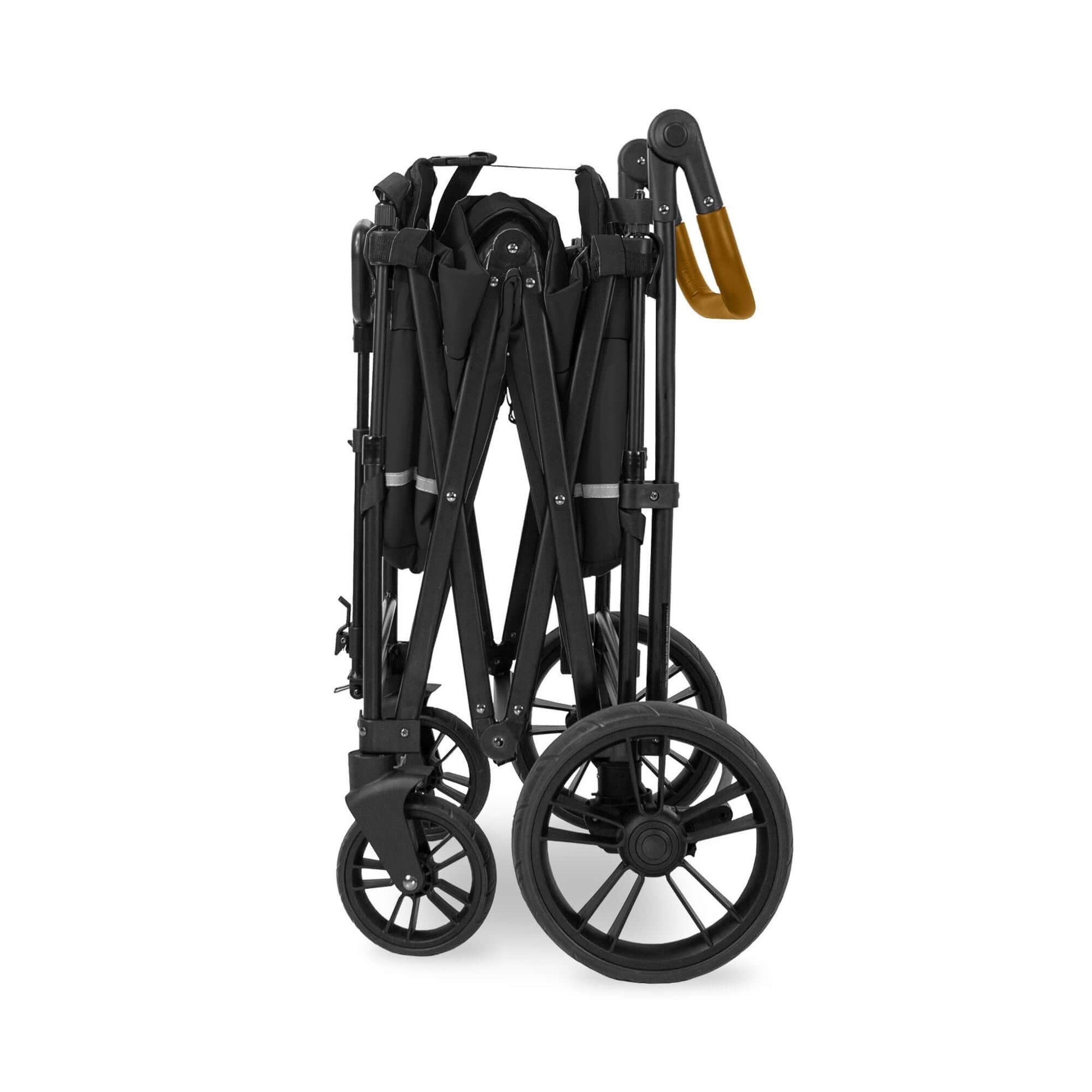 X2 Double Stroller Wagon - Inclined Side View of Folded X2 Double Stroller Wagon Black