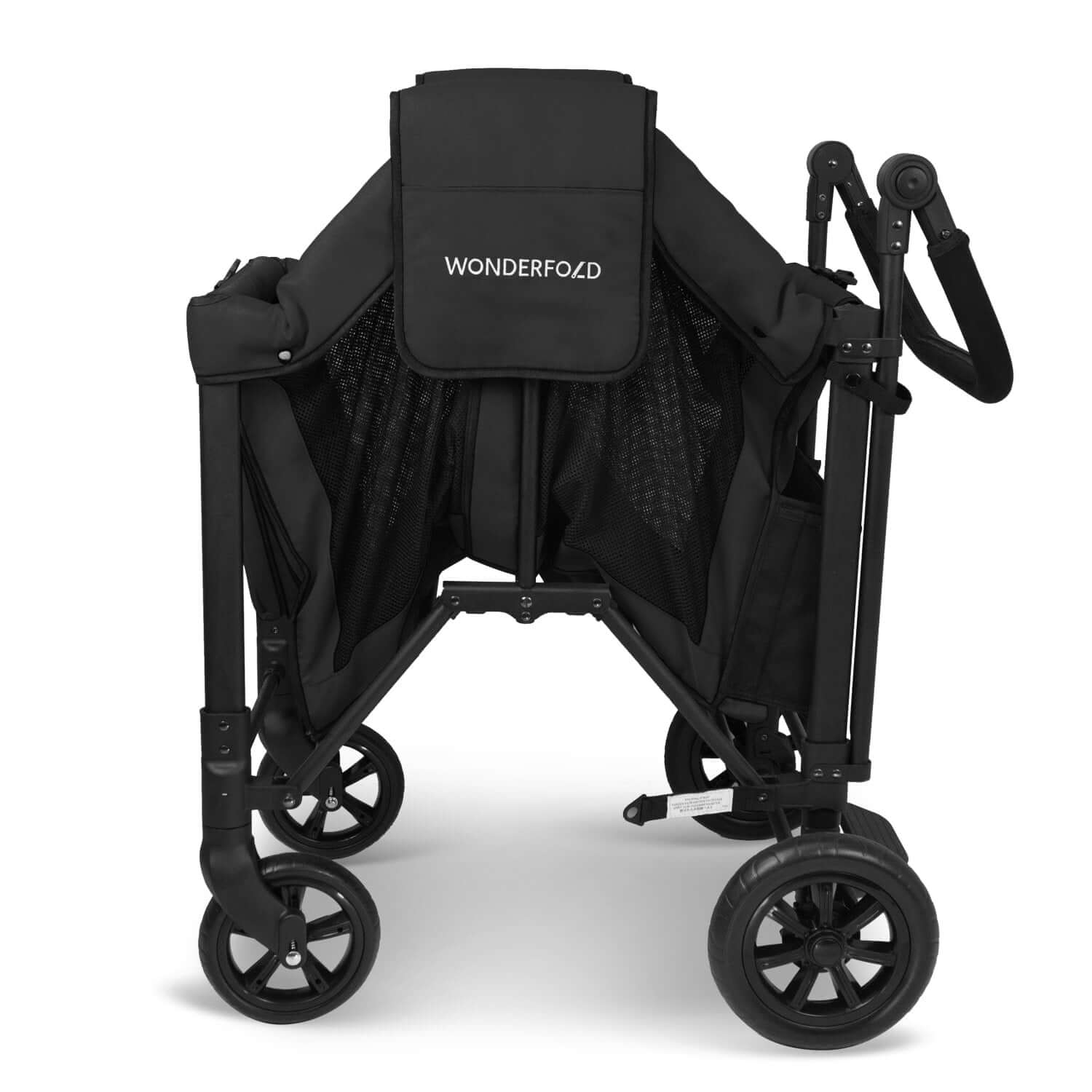W2 Original + Double Stroller Wagon - Side View of Half Folded W2 Original + Double Stroller Wagon Black