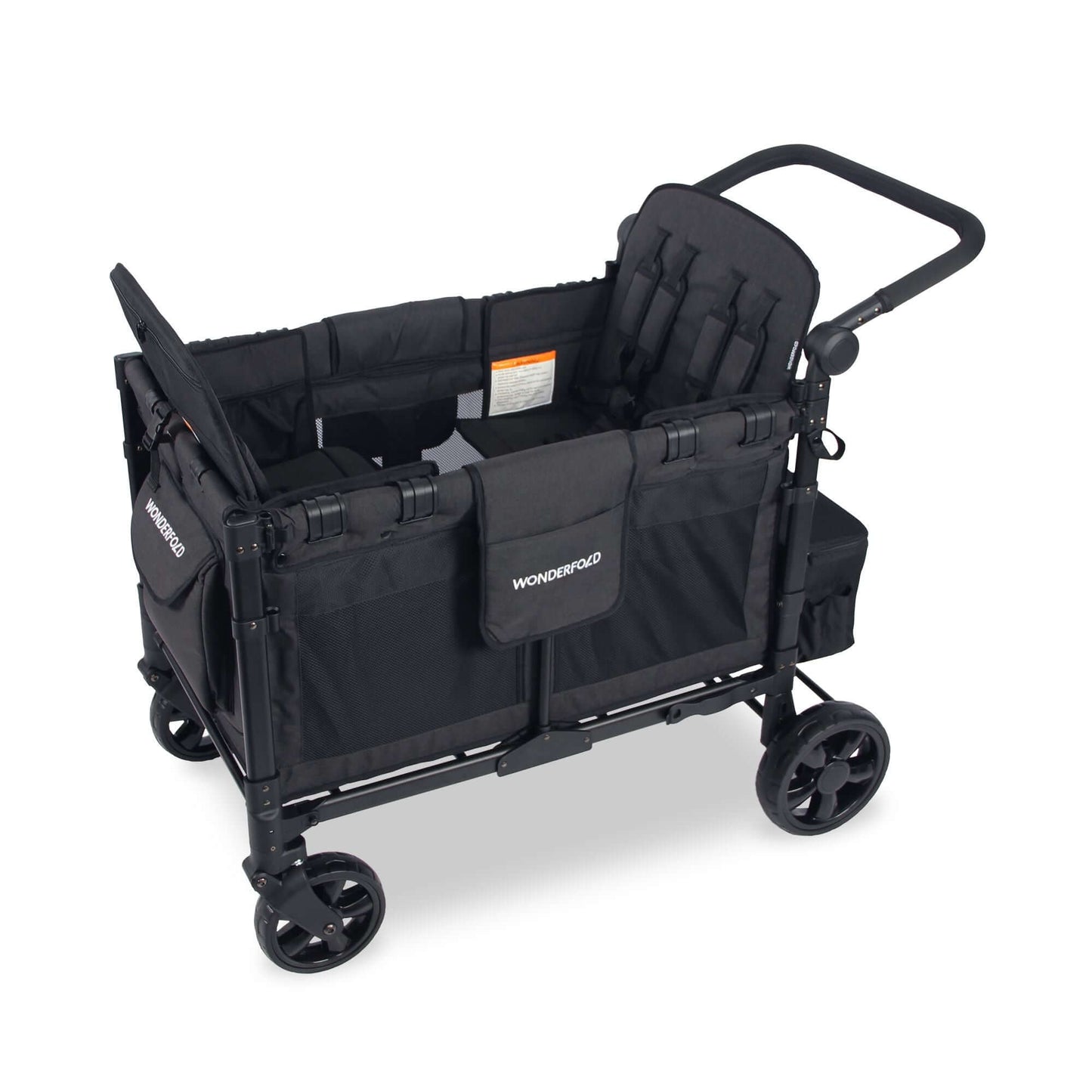 W4 Elite Quad Stroller Wagon - Top Inclined Side View of W4 Elite Quad Stroller Wagon Black with Seats