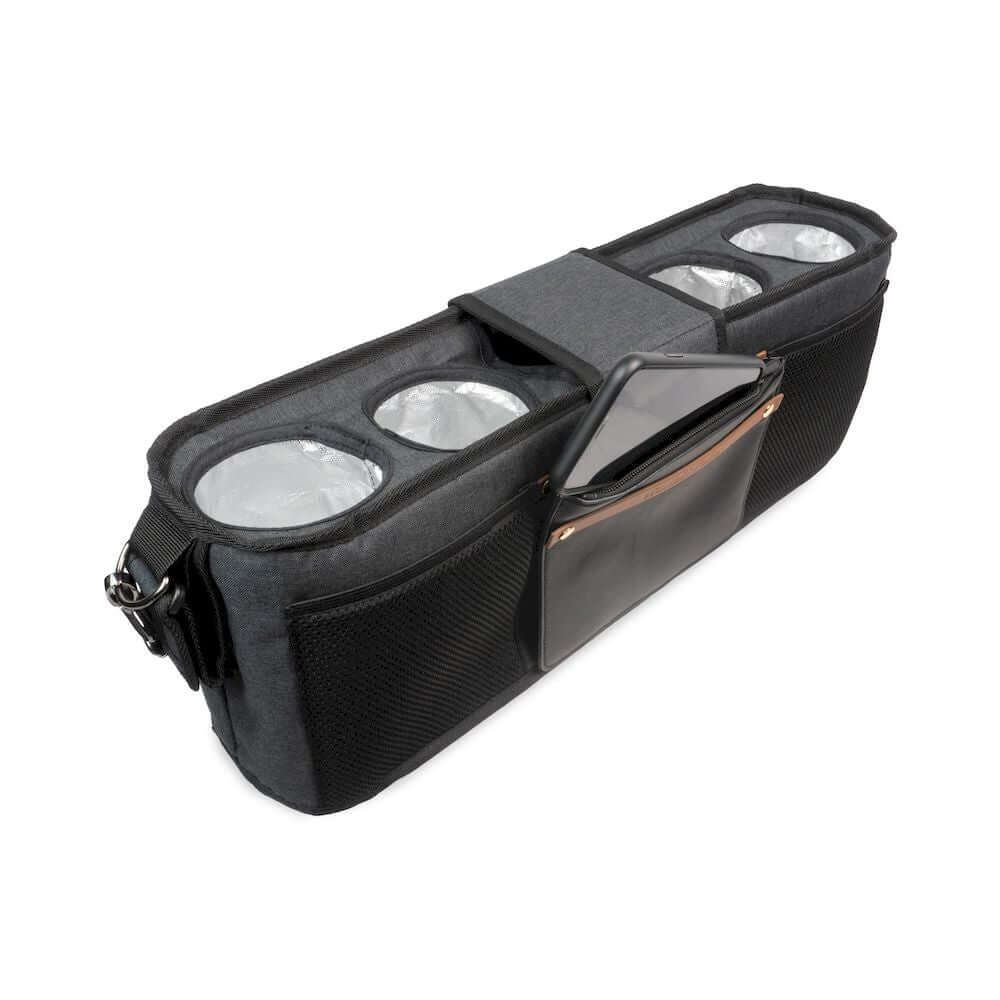 Parent Console Snack Activity Tray with 4 Cupholders - Top Inclined View of Parent Console with 4 Cup Holders Black With Side Storage