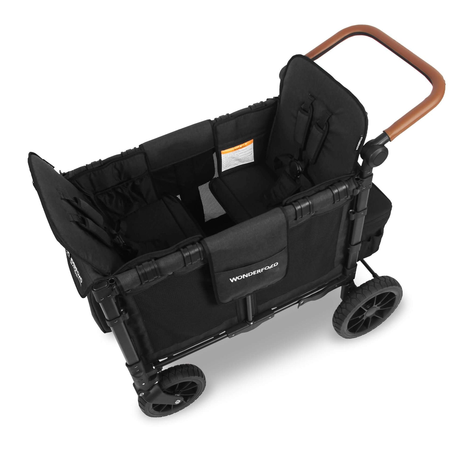 W2 Luxe Double Stroller Wagon - Top Inclined Side View of W2 Luxe Double Stroller Wagon Black with Seats