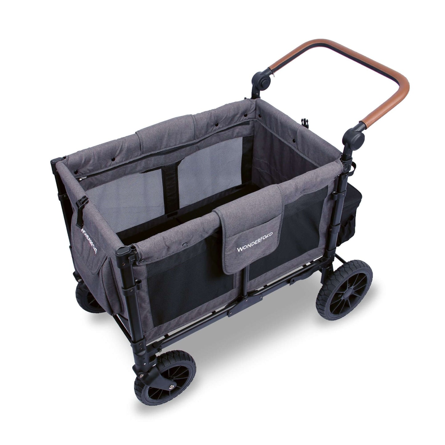 W4 Luxe Quad Stroller Wagon - Top Inclined Side View of W4 Luxe Quad Stroller Wagon Gray Without Seats