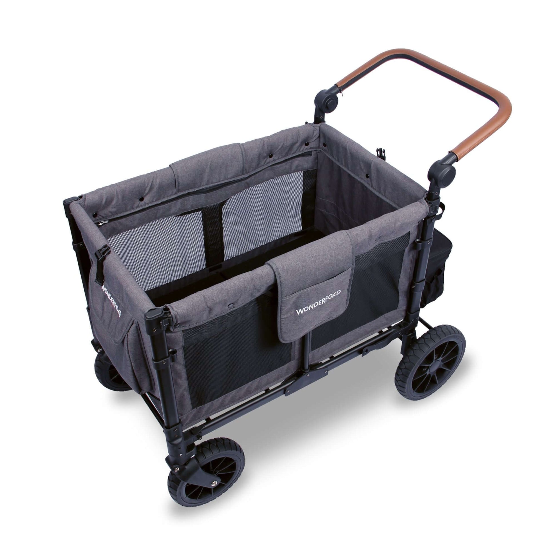 W4 Luxe Quad Stroller Wagon - Top Inclined Side View of W4 Luxe Quad Stroller Wagon Gray Without Seats