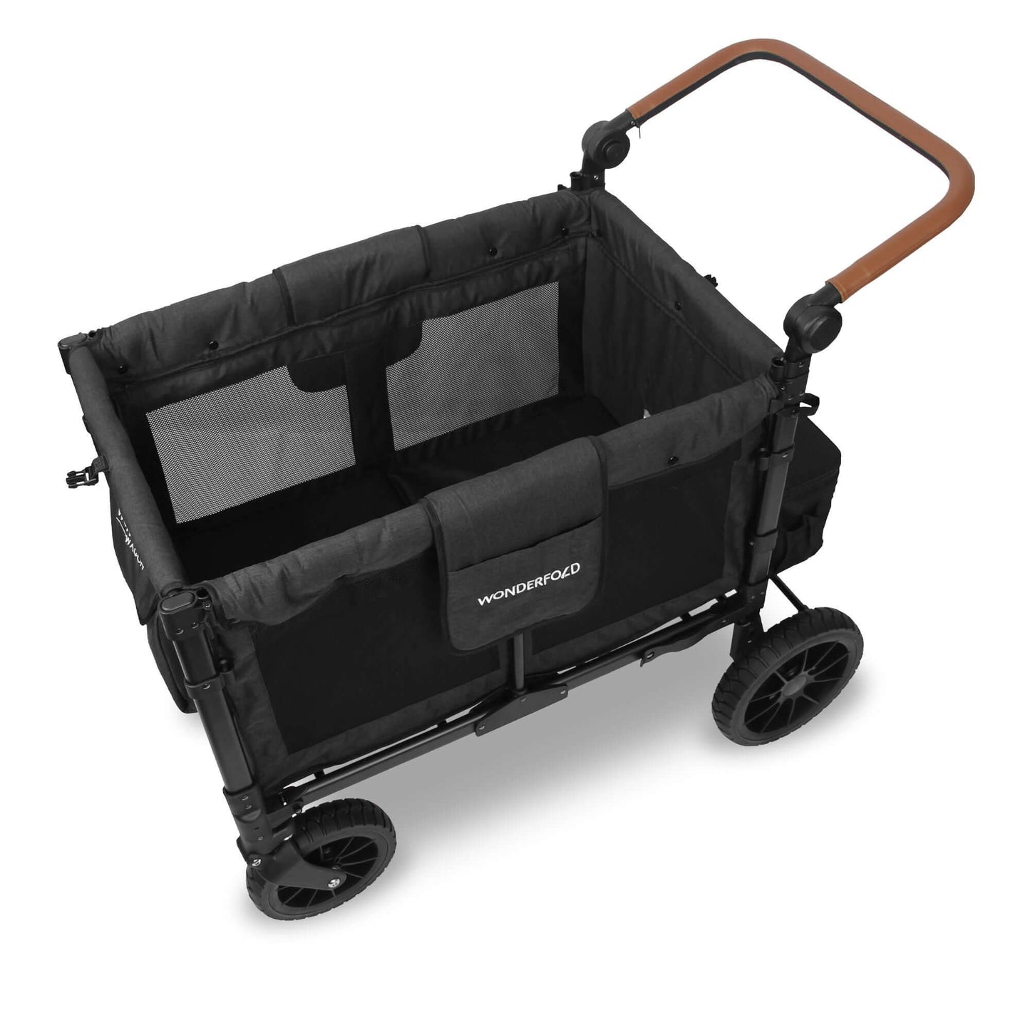 W4 Luxe Quad Stroller Wagon - Top Inclined Side View of W4 Luxe Quad Stroller Wagon Black Without Seats