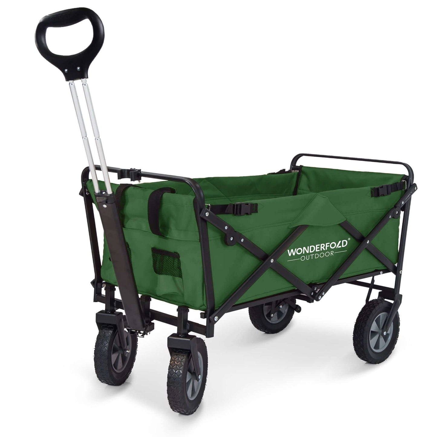 S1 Utility Folding Wagon with Self Stand - Front Inclined View of The Wagon S1 Green