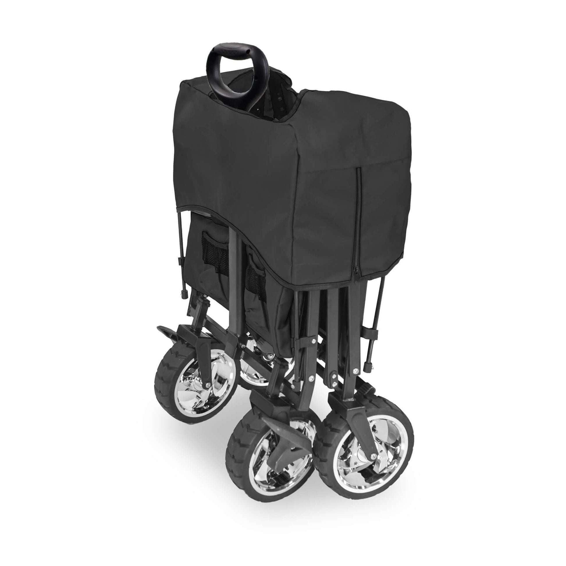 S4 Push and Pull Folding Wagon with Canopy & Brakes - Side View of The Folded Wagon S4 Black