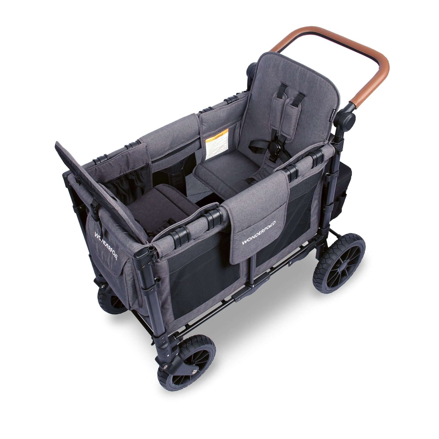 W2 Luxe Double Stroller Wagon - Top Inclined Side View of W2 Luxe Double Stroller Wagon Gray with Seats