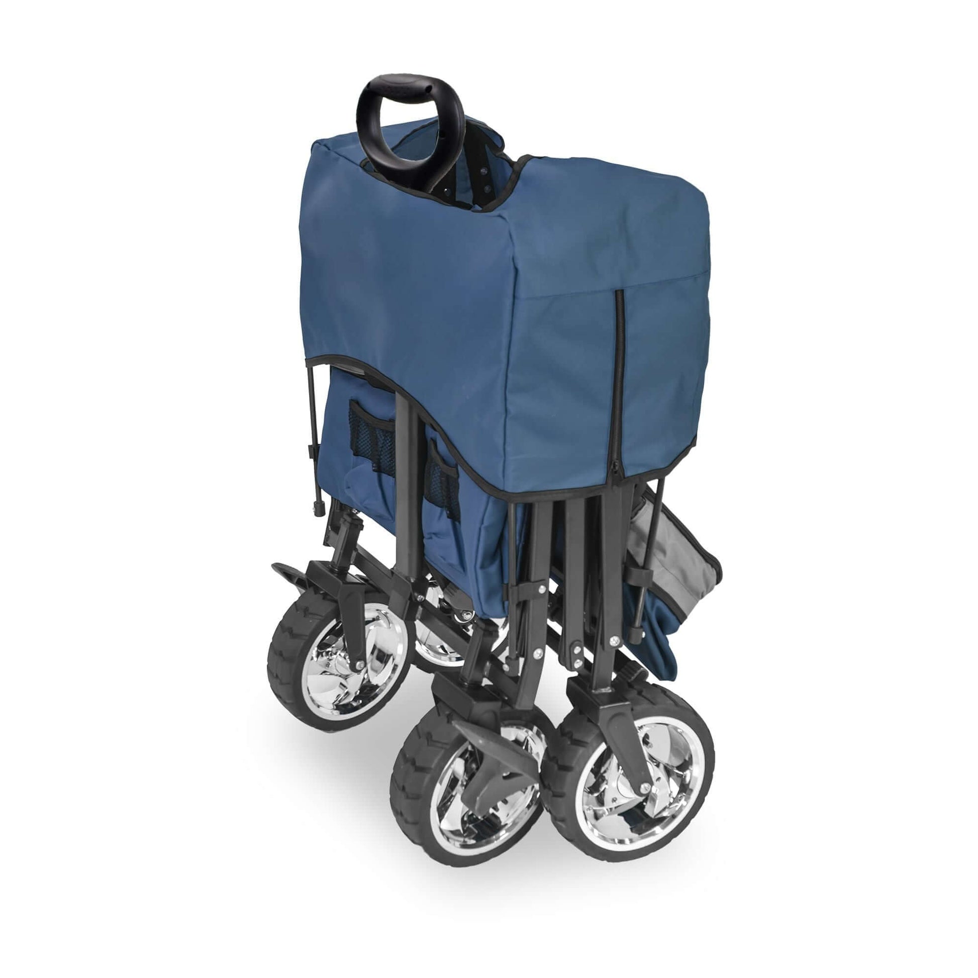 S4 Push and Pull Folding Wagon with Canopy & Brakes - Side View of The Folded Wagon S4 Navy