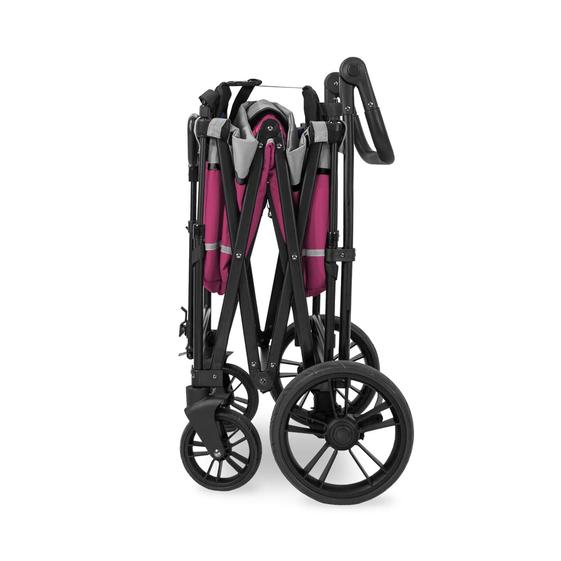 X2 Double Stroller Wagon - Side View of Folded X2 Double Stroller Wagon Pink