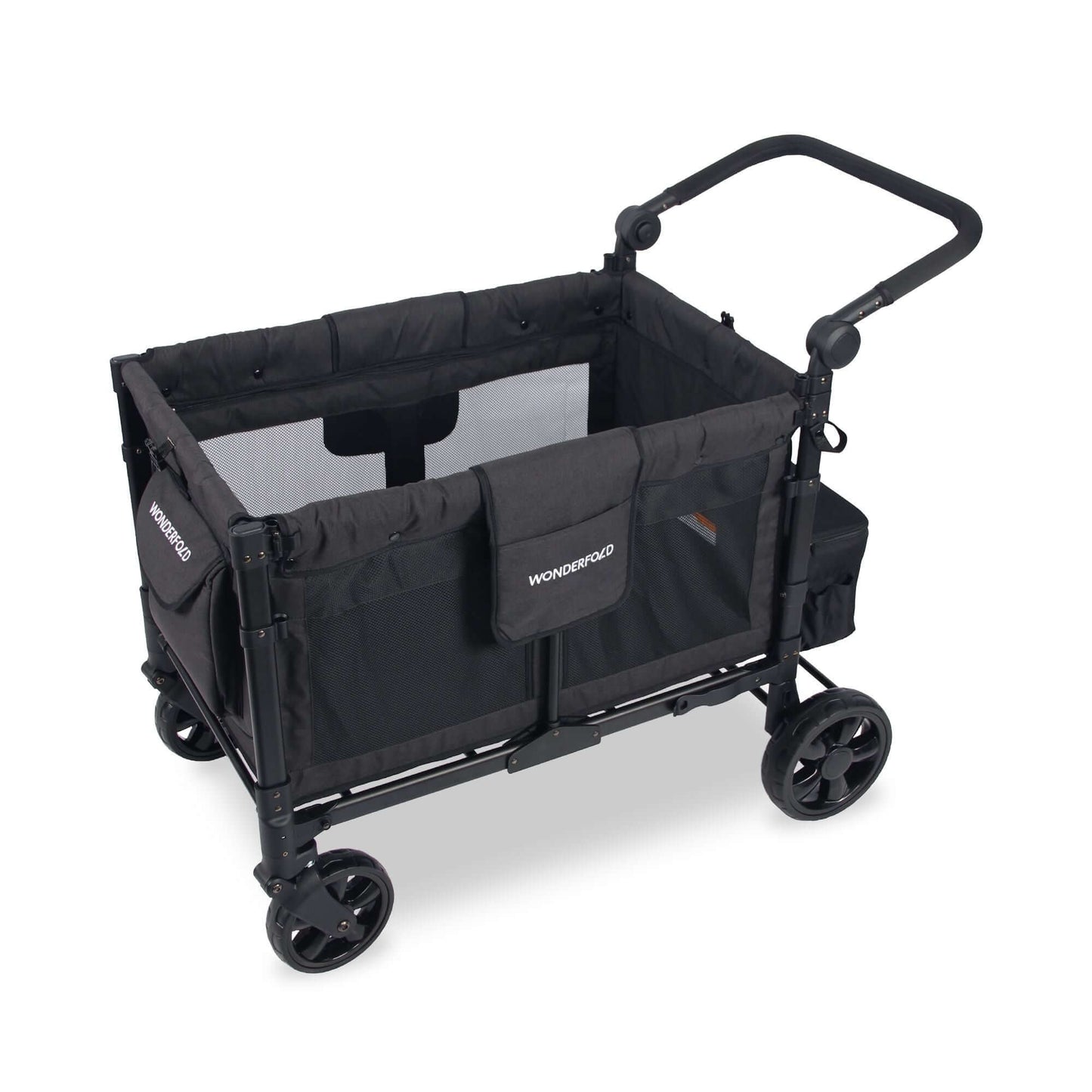 W4 Elite Quad Stroller Wagon - Top Inclined Side View of W4 Elite Quad Stroller Wagon Black without Seats