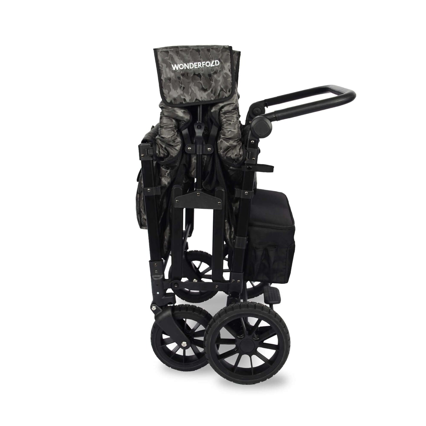 W4 Luxe Quad Stroller Wagon - Side View of the Folded W4 Luxe Quad Stroller Wagon Shadow Green Camo