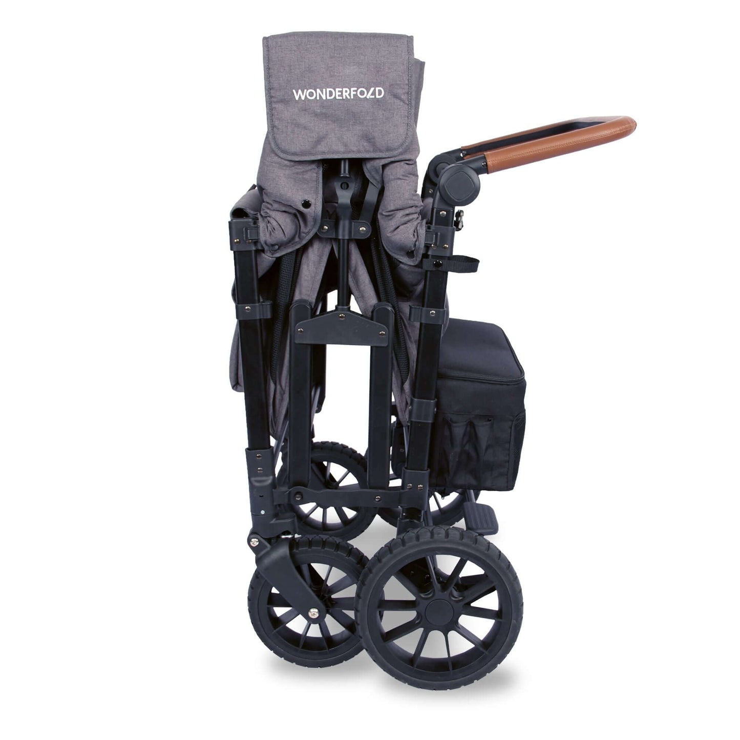 W4 Luxe Quad Stroller Wagon - Side View of Folded W4 Luxe Quad Stroller Wagon Gray