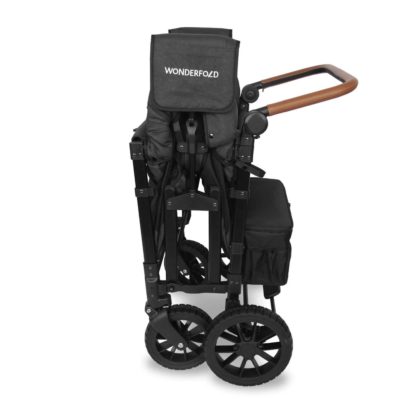 W4 Luxe Quad Stroller Wagon - Side View of the Folded W4 Luxe Quad Stroller Wagon Black