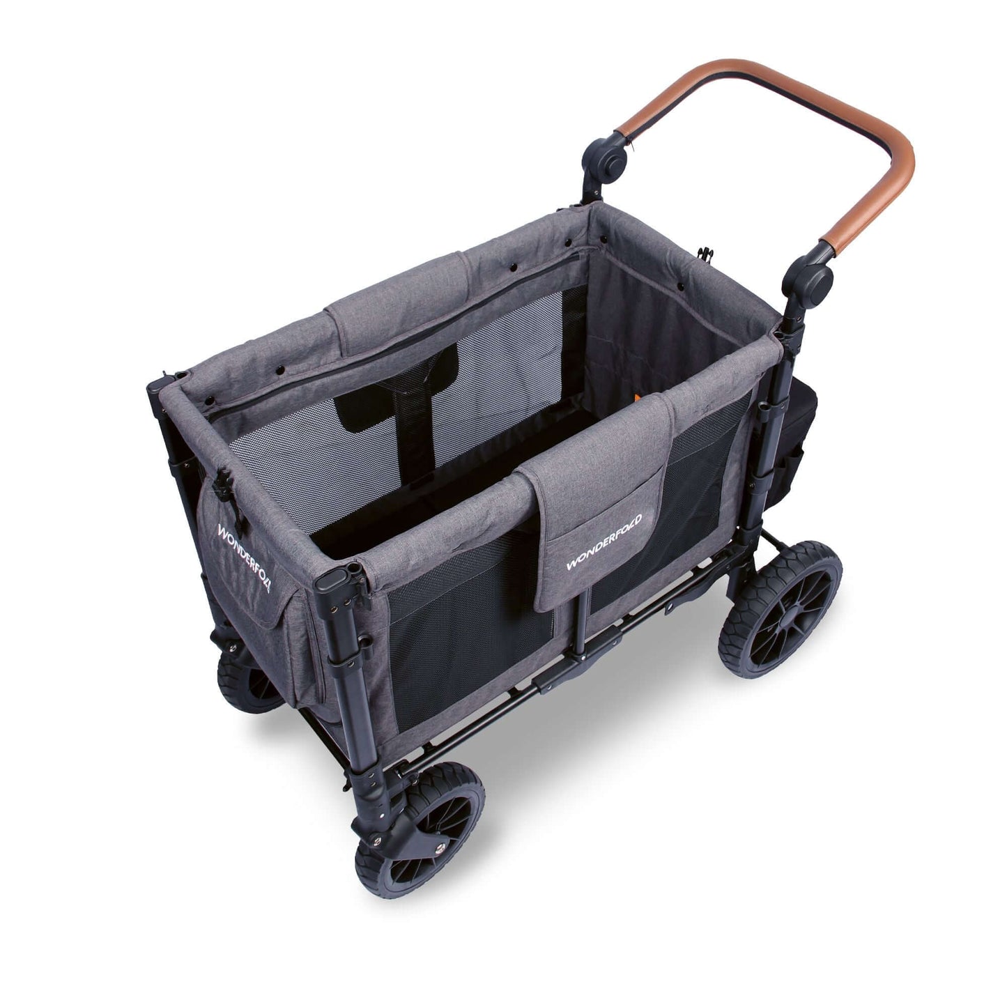 W2 Luxe Double Stroller Wagon - Top Inclined Side View of W2 Luxe Double Stroller Wagon Gray without Seats