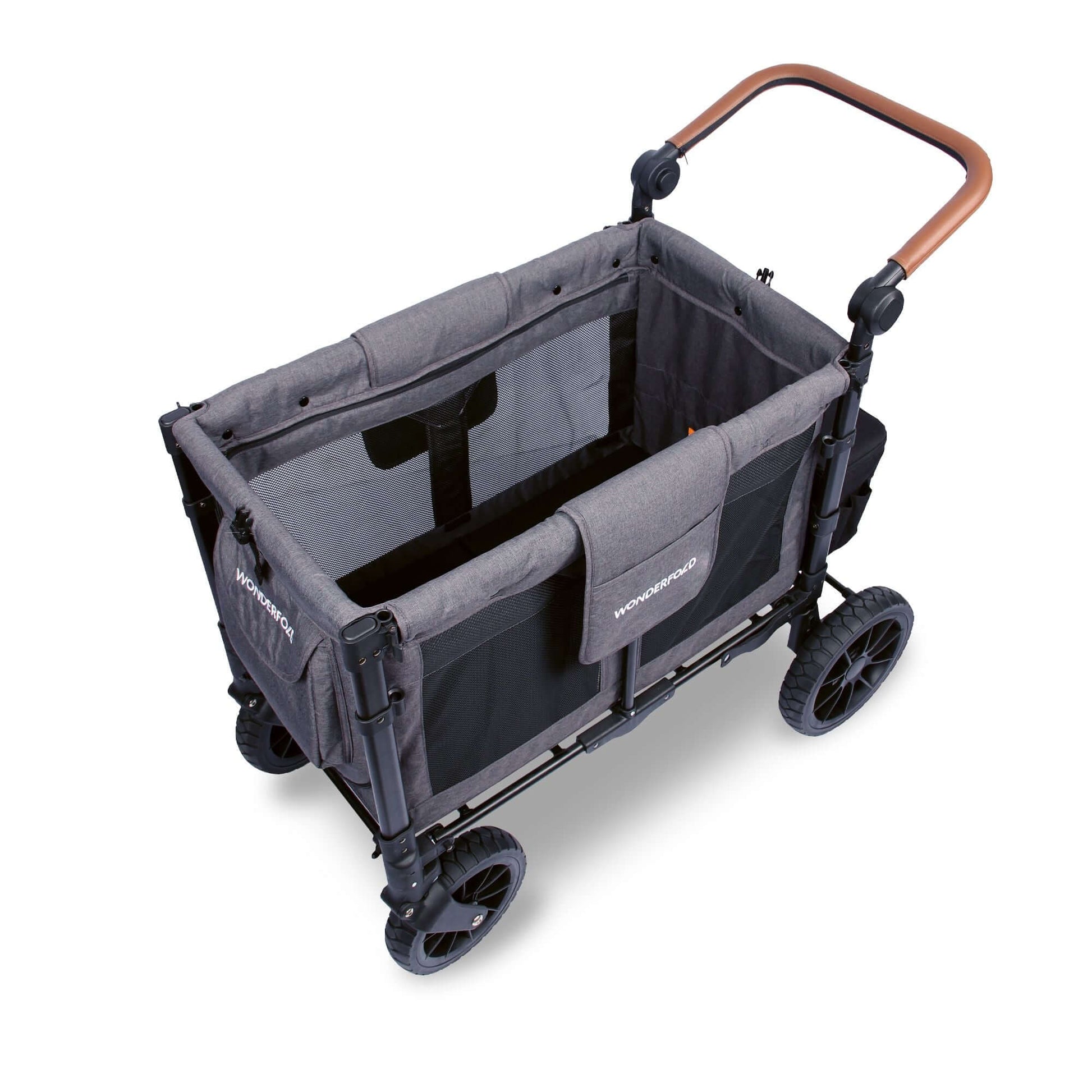 W2 Luxe Double Stroller Wagon - Top Inclined Side View of W2 Luxe Double Stroller Wagon Gray without Seats