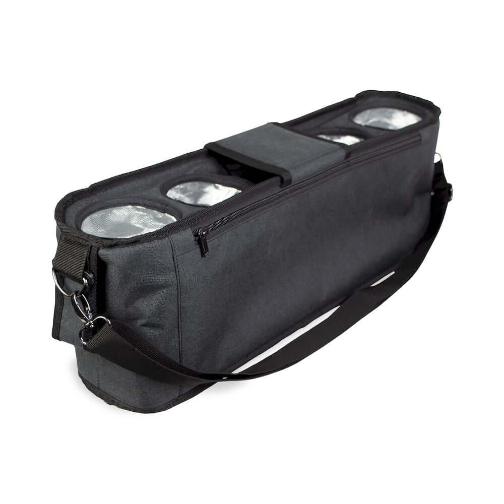 Parent Console Snack Activity Tray with 4 Cupholders - Top Inclined Rear View of Parent Console with 4 Cup Holders Black