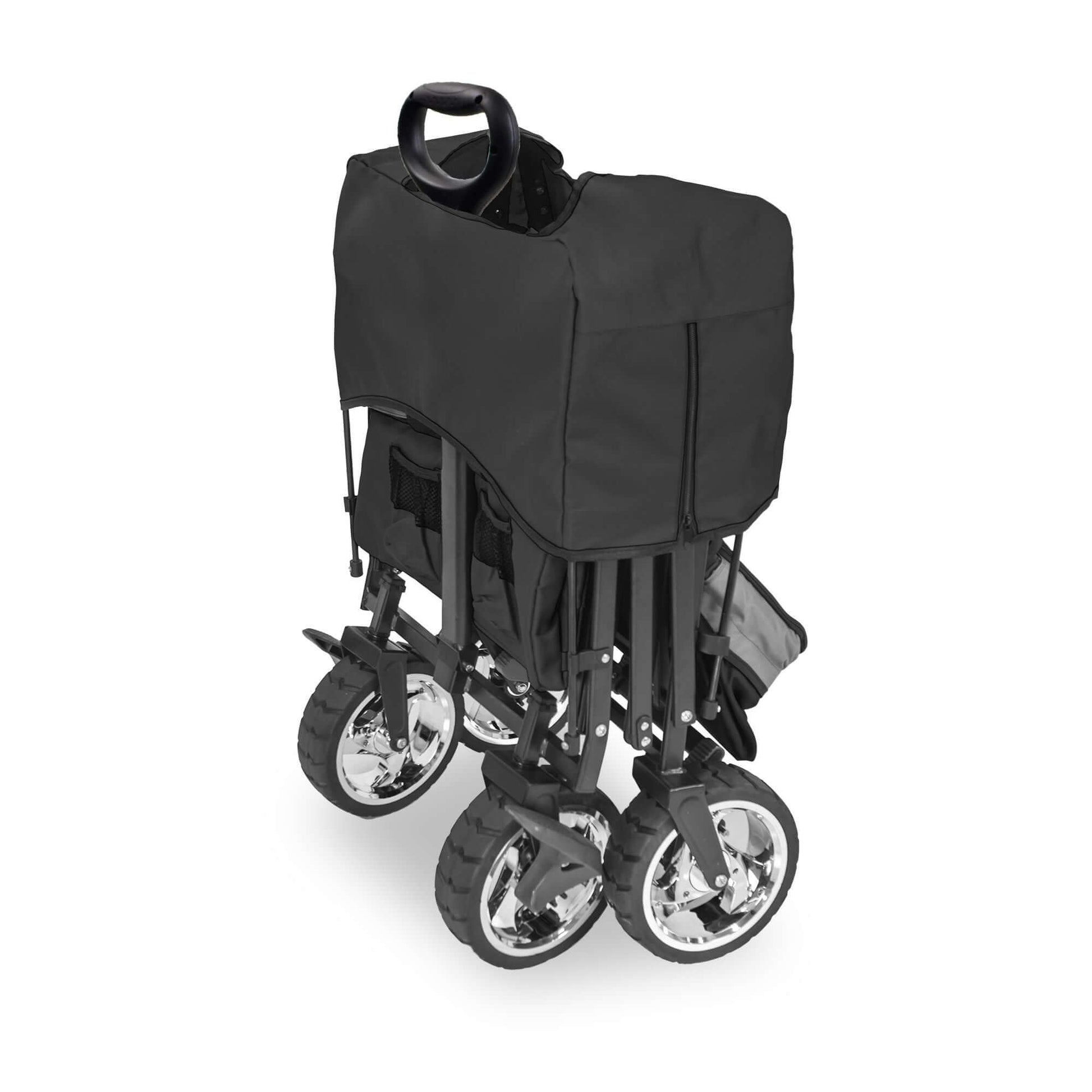 S4 Push and Pull Folding Wagon with Canopy & Brakes - Side View of The Folded Wagon S4 Black
