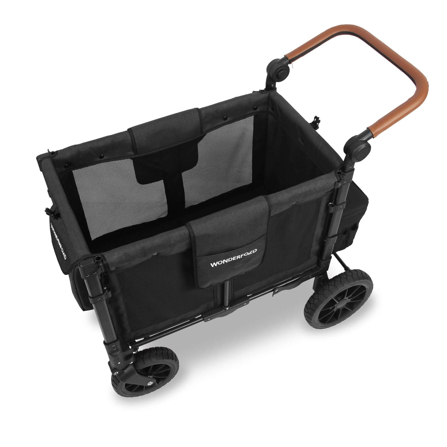 W2 Luxe Double Stroller Wagon - Top Inclined Side View of W2 Luxe Double Stroller Wagon Black without Seats