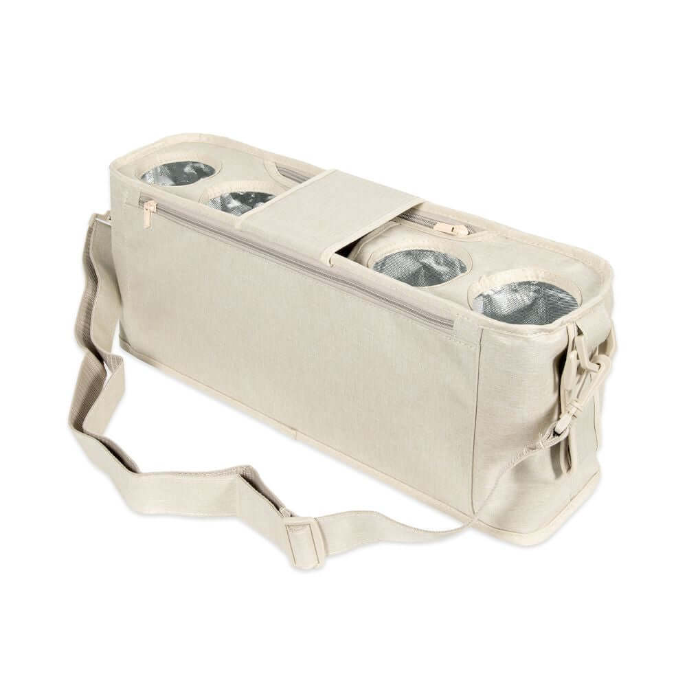 Parent Console Snack Activity Tray with 4 Cupholders - Inclined Rear View of Parent Console with 4 Cup Holders Beige