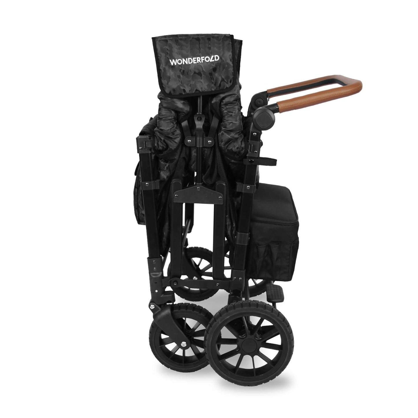W4 Luxe Quad Stroller Wagon - Side View of Folded W4 Luxe Quad Stroller Wagon Black Camo