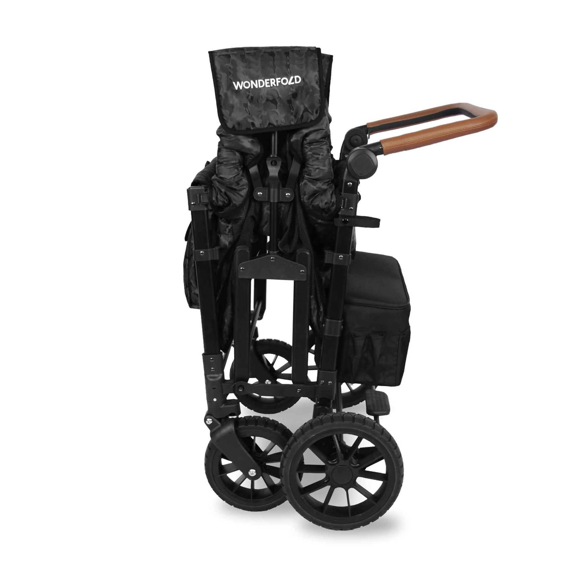 W4 Luxe Quad Stroller Wagon - Side View of Folded W4 Luxe Quad Stroller Wagon Black Camo