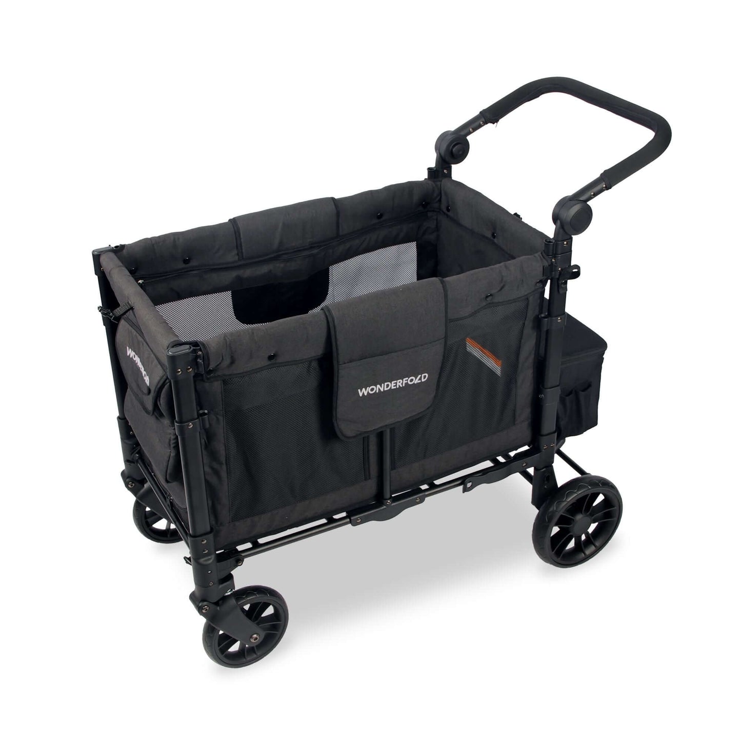 W2 Elite Double Stroller Wagon - Top Inclined Side View of W2 Elite Double Stroller Wagon Black Without Seats